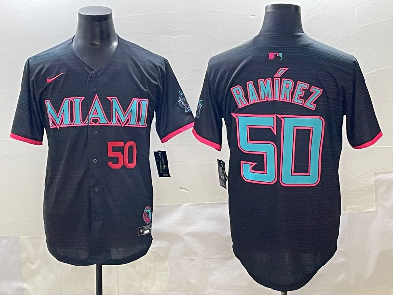 Men 2025 Miami Marlins #50 Ramirez black Nike MLB jersey style 52->miami marlins->MLB Jersey
